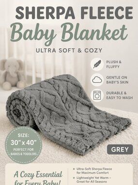 Sherpa Fleece Baby Blanket 30x40 Grey – Ultra Soft Plush Infant Toddler Blanket
